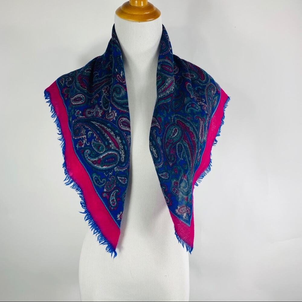 Pink blue Paisley Wool Scarf Nordstrom 28"